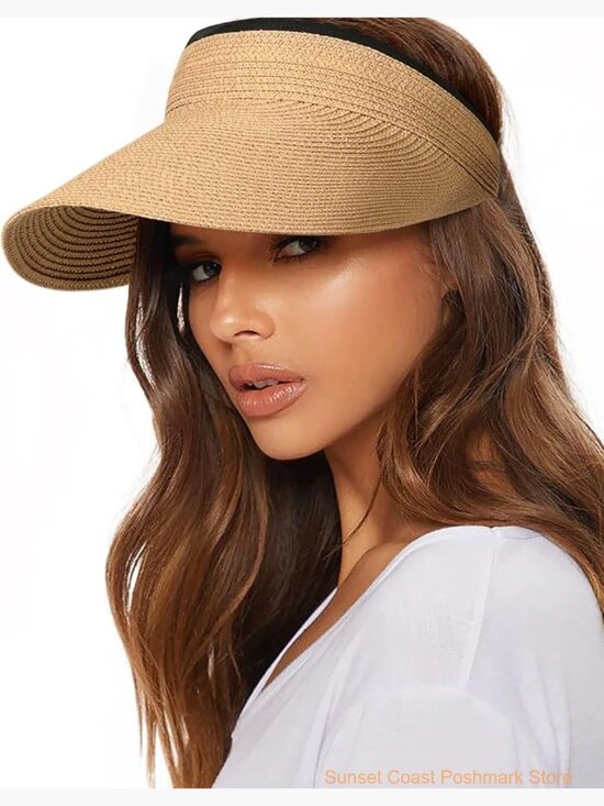 Straw Sun Visor Hat Adjustable Packable Wide Brim UPF 80+ main image 4